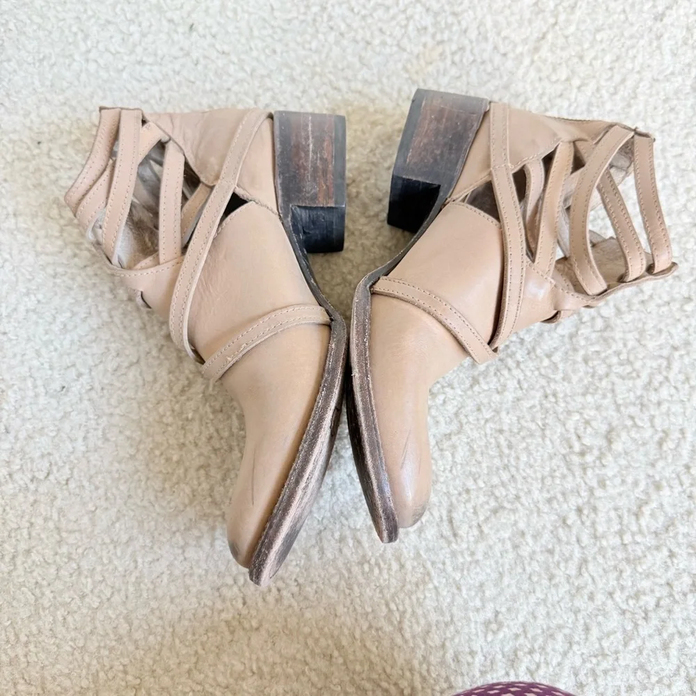 Freebird Stair Strappy Leather Ankle Booties Size 8